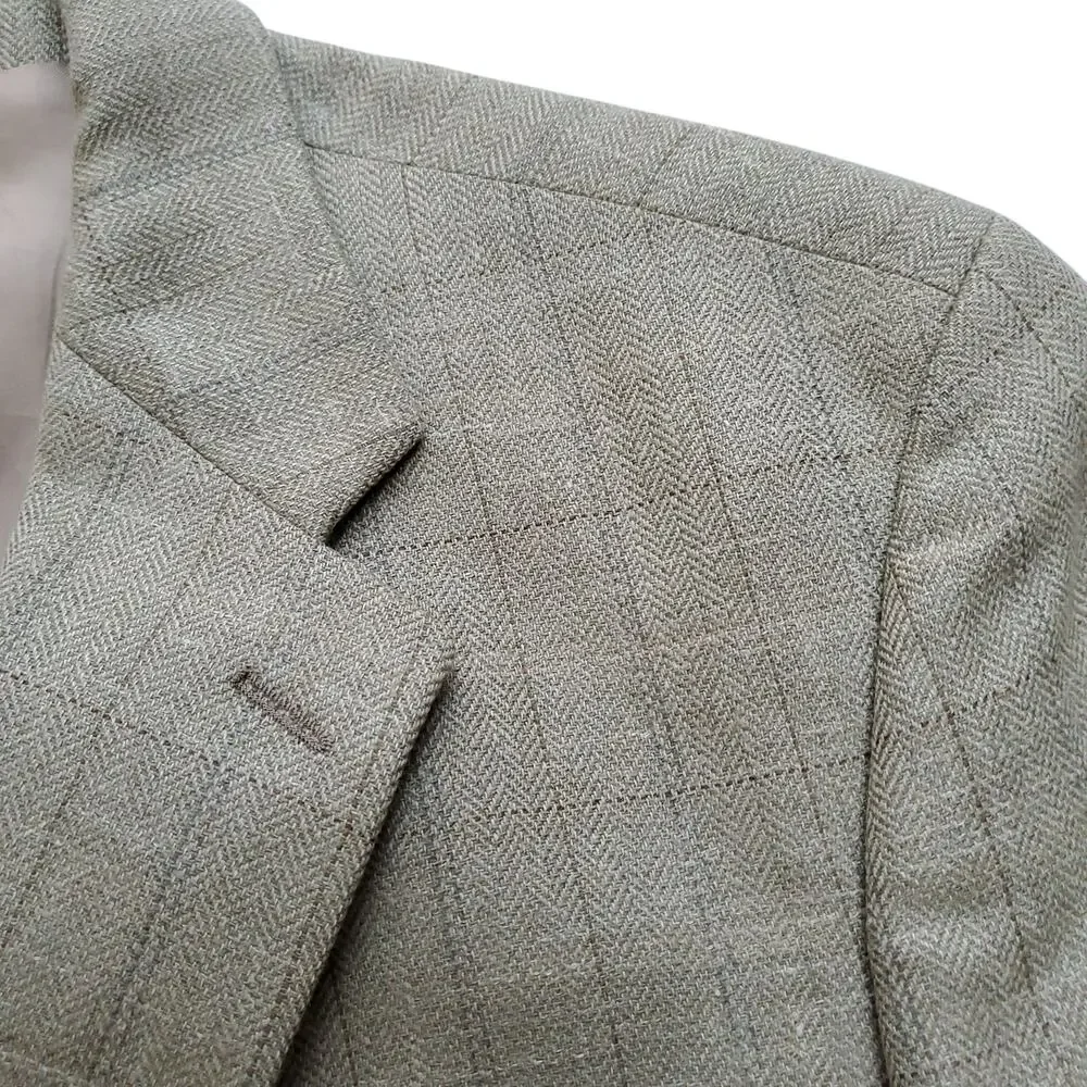 Chaps Ralph Lauren Silk Wool Linen Tan Herringbone Sport Coat Blazer Jacket 41R